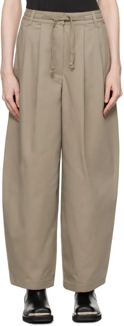 Open Yy Taupe Wide Leg Pleated Trousers In Beige