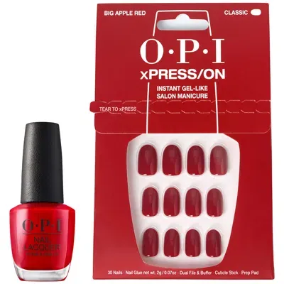 Opi Xpress/on Big Apple Red And Big Apple Red Nail Polish Bundle In White