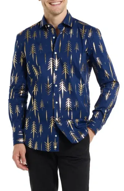 Opposuits Terrific Trees Tailored Fit Dress Shirt In Blue