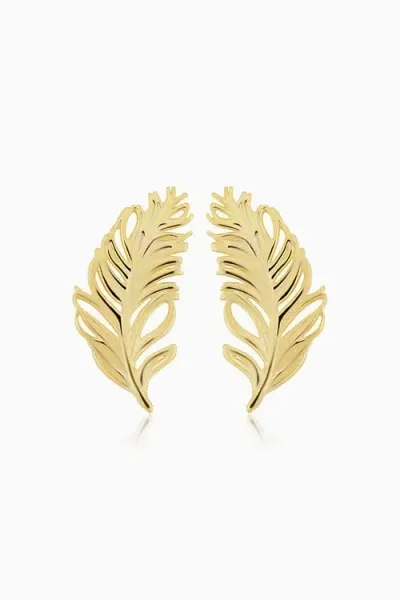 Oradina 10k Gold Fine As A Feather Studs Earrings In Yellow Gold