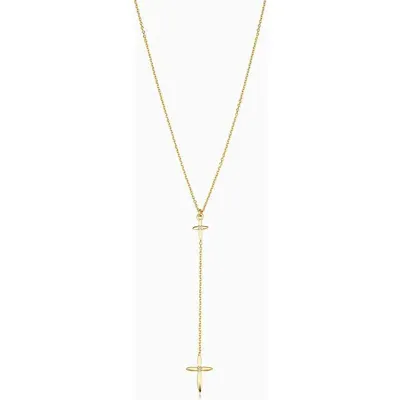 Oradina 14k Yellow Gold Cross My Heart Drop Necklace