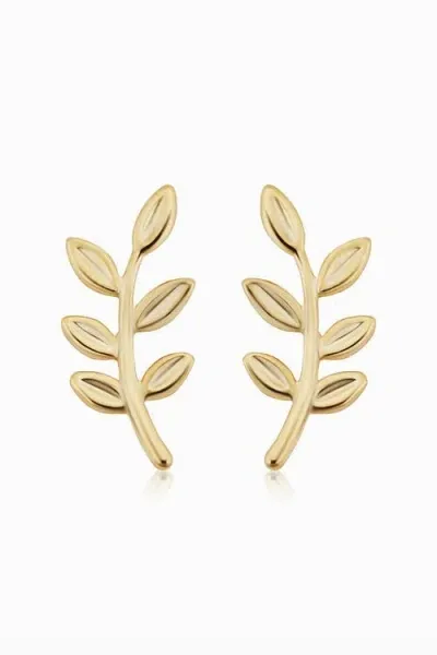 Oradina Women's 14k Yellow Solid Gold Peace And Love Studs In Yellow Gold