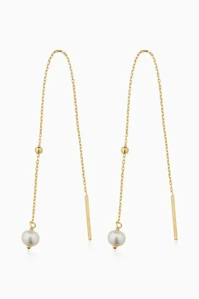 Oradina 14k Yellow Gold Pearl Girl Threaders