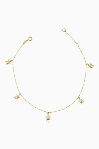 Oradina Women's 14k Yellow Gold Sea Turtle Anklet