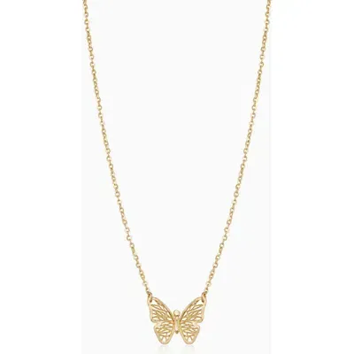 Oradina Women's 14k Yellow Gold Social Butterfly Pendant Necklace