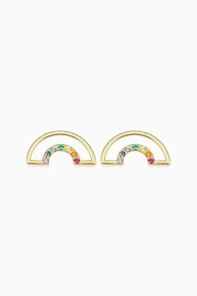 Oradina Double Rainbow Studs In Yellow Gold