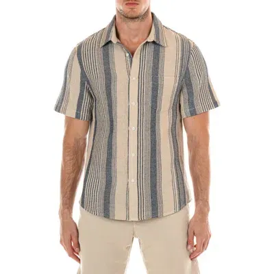 Original Paperbacks Perth Stripe Short Sleeve Button-up Shirt In Tan Navy