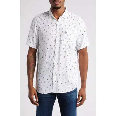 Original Penguin Print Short Sleeve Button-up Shirt In Bright White