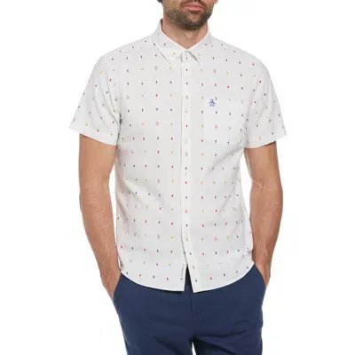 Original Penguin Stretch Short Sleeve Button-down Shirt In Bright White