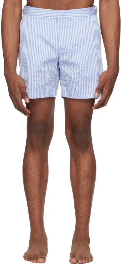 Orlebar Brown Blue & White Bulldog Swim Shorts In Wht/light Island Sky