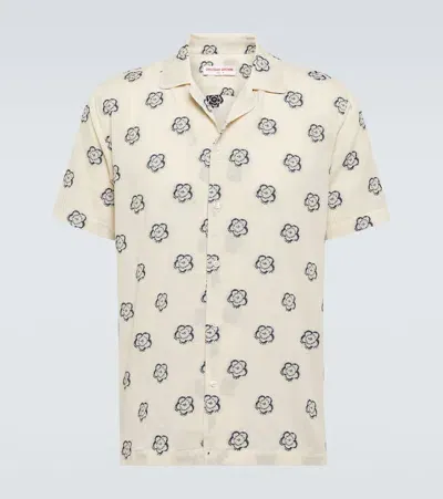 Orlebar Brown Blossom Print Marne Shirt In White Sand 