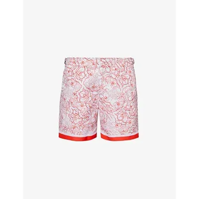 Orlebar Brown Bulldog Floral-print Recycled-polyester Swim Shorts In Red