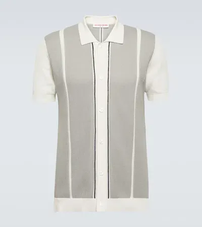 Orlebar Brown Tiernan Ripley Knitted Cotton Shirt In White Oyster Grey Night Iris