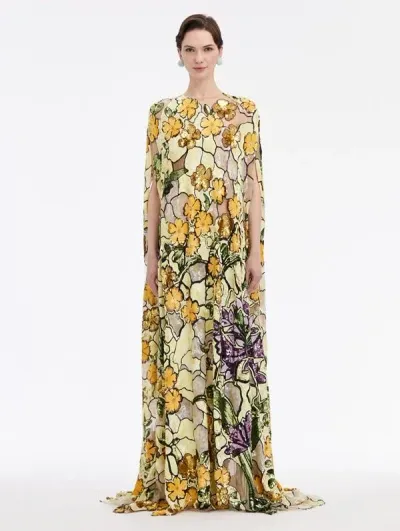 Oscar De La Renta Art Nouveau Sequin Embroidered Caftan In Multi