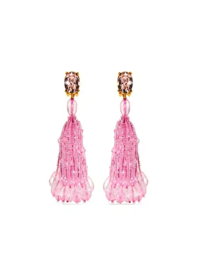 Oscar De La Renta Beaded Tassel Clip-on Earrings In 粉色