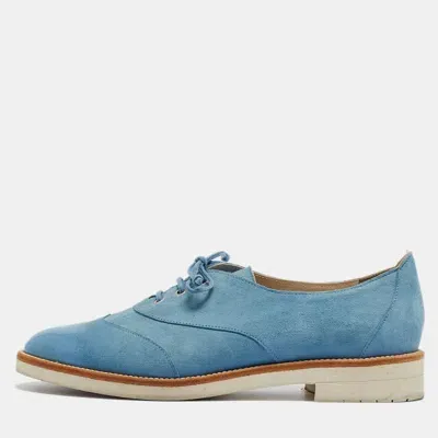 Pre-owned Oscar De La Renta Blue Suede Lace Up Oxfords Size 37