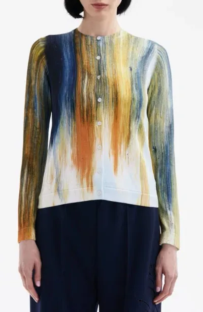 Oscar De La Renta Abstract Brushstroke-print Cotton-blend Cardigan In Calendula Multi