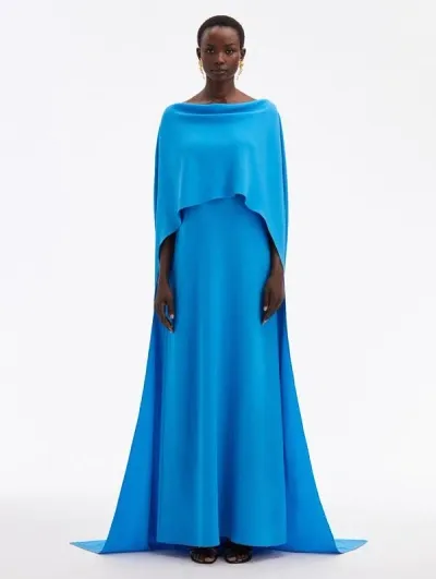 Oscar De La Renta Cowl Back Silk Georgette Caftan In Sapphire