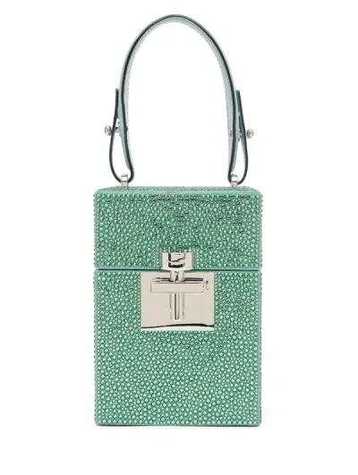 Oscar De La Renta Alibi Crystal-embellished Bucket Bag In Sage