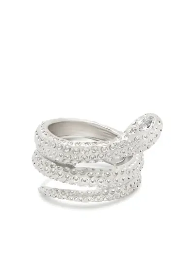 Oscar De La Renta Crystal Snake Ring In Silver