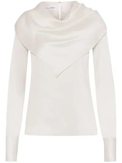 Oscar De La Renta Draped-detail Silk Blouse In White