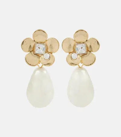 Oscar De La Renta Embellished Faux Pearl Drop Earrings In Gold