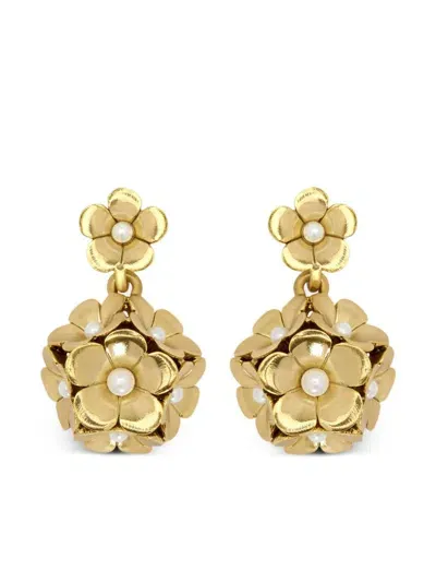 Oscar De La Renta Enamel Floral Drop Earrings In Gold