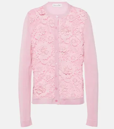 Oscar De La Renta Lace-panels Silk-blend Cardigan In Soft Pink