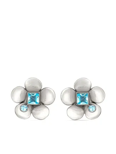 Oscar De La Renta Flower Stud Earrings In Silver