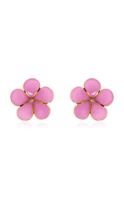 Oscar De La Renta Graphic Flower Enameled Stud Earrings In Pink