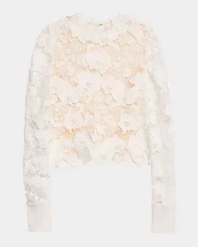 Oscar De La Renta Guipure Lace Long Sleeve Blouse In White