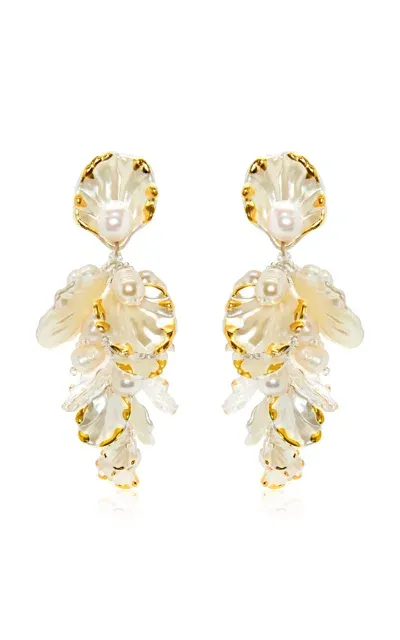 Oscar De La Renta Large Mixed Petal Drop Earrings In White