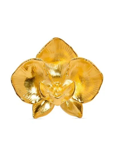 Oscar De La Renta Large Orchid Brooch In Gold