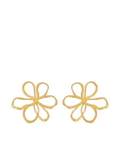 Oscar De La Renta Large Threaded Flower Earrings In Gold