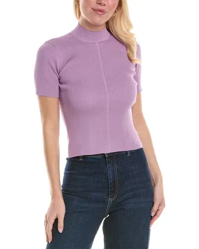 Oscar De La Renta Ribbed-knit Stretch-silk T-shirt In Purple