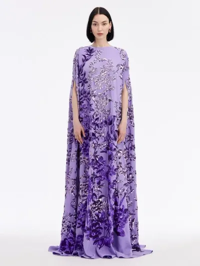 Oscar De La Renta Ombré Peony Sequinned Kaftan In Lilac