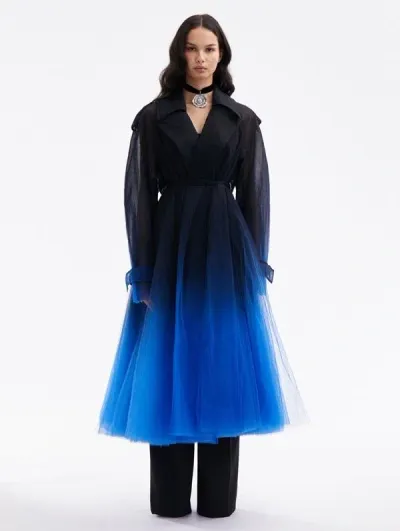 Oscar De La Renta Ombre Dyed Tulle Long Opera Coat In Purple Ombre