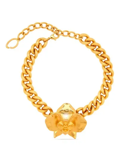 Oscar De La Renta Orchid Chain-link Necklace In Gold