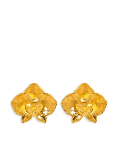 Oscar De La Renta Orchid Clip-on Earrings In ゴールドトーン