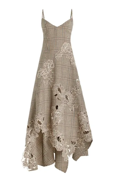 Oscar De La Renta Peony-appliqued Virgin-wool Maxi Dress In Brown