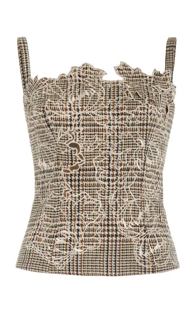 Oscar De La Renta Peony Cutout Wool Tailoring Tank In Brown