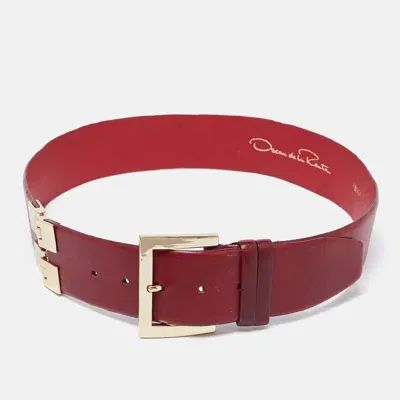 Pre-owned Oscar De La Renta Red Leather Waist Belt Medium