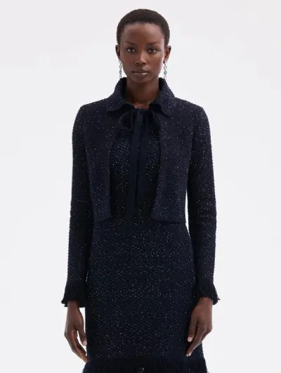 Oscar De La Renta Sequin Tweed Jacket In Navy