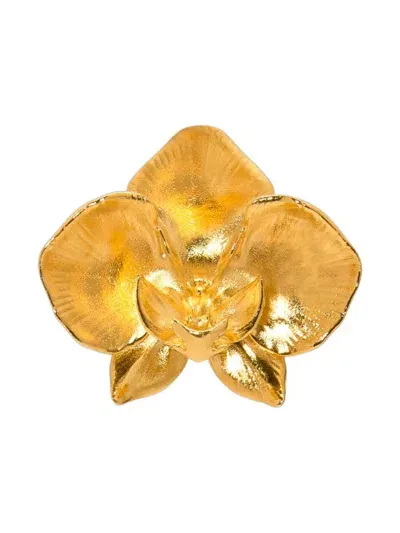 Oscar De La Renta Small Orchid Brooch In Gold