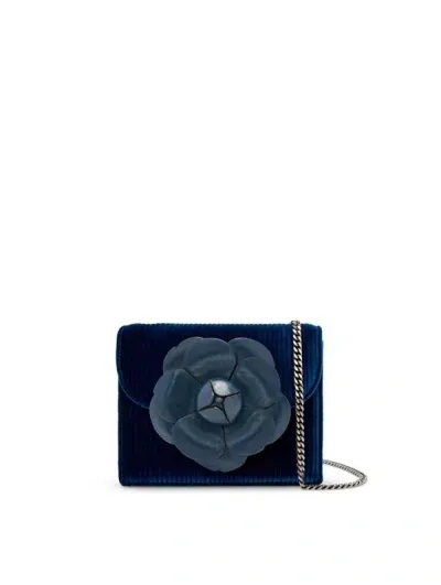 Oscar De La Renta Stripped Velvet Mini Tro Bag In Navy