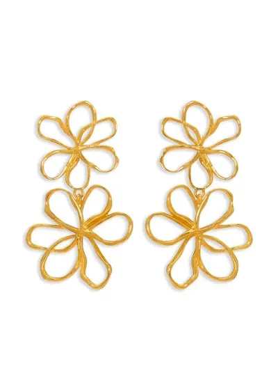 Oscar De La Renta Threaded Flower Drop Earrings In Gold