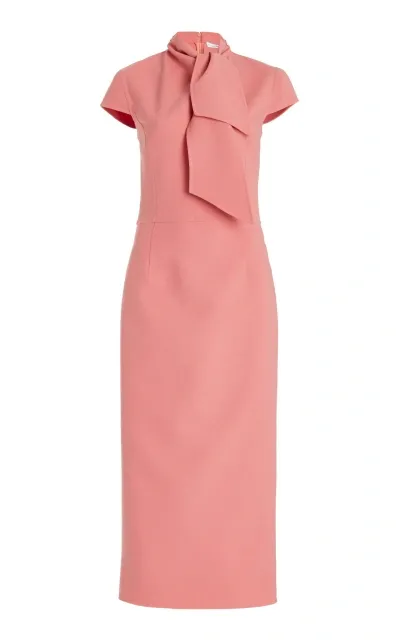 Oscar De La Renta Tie-neck Stretch-wool Midi Dress In Light Pink