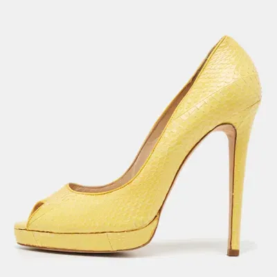 Pre-owned Oscar De La Renta Yellow Python Leather Peep Toe Platform Pumps Size 40.5