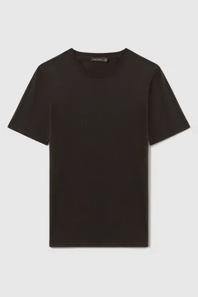 Oscar Jacobson Knitted Cotton Crew Neck T-shirt In Brown