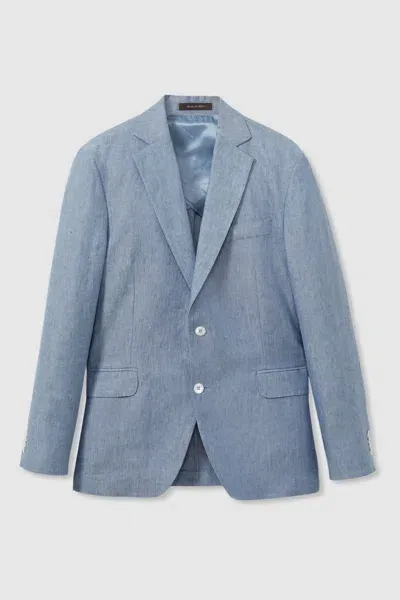 Oscar Jacobson Linen Single Breasted Blazer In Dark Blue